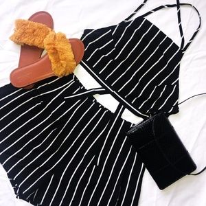 Women's 2 Piece Striped Crop Cami With Shorts Set